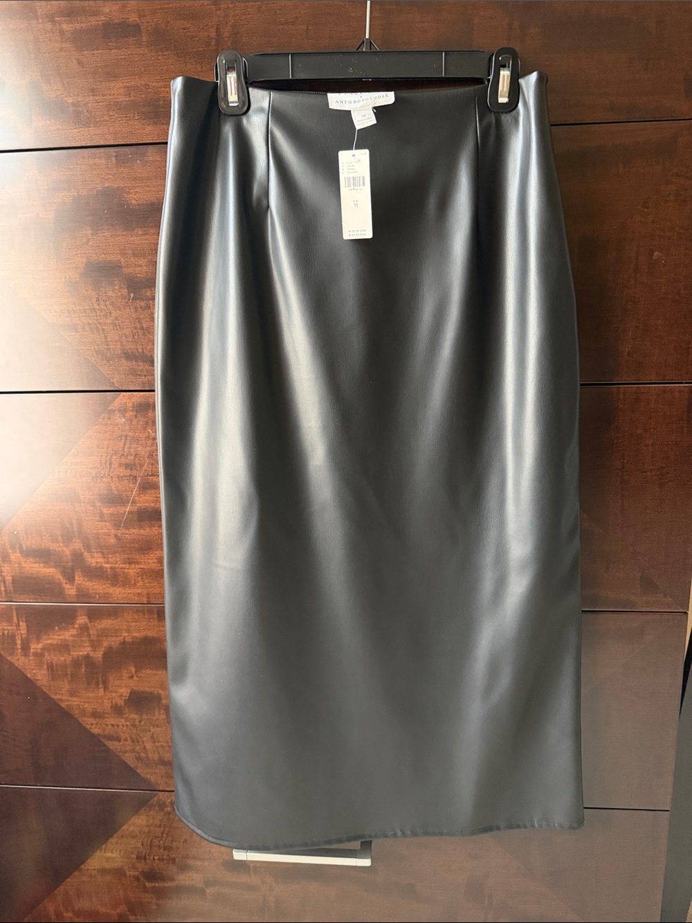Anthropologie Black Faux Leather Midi Skirt